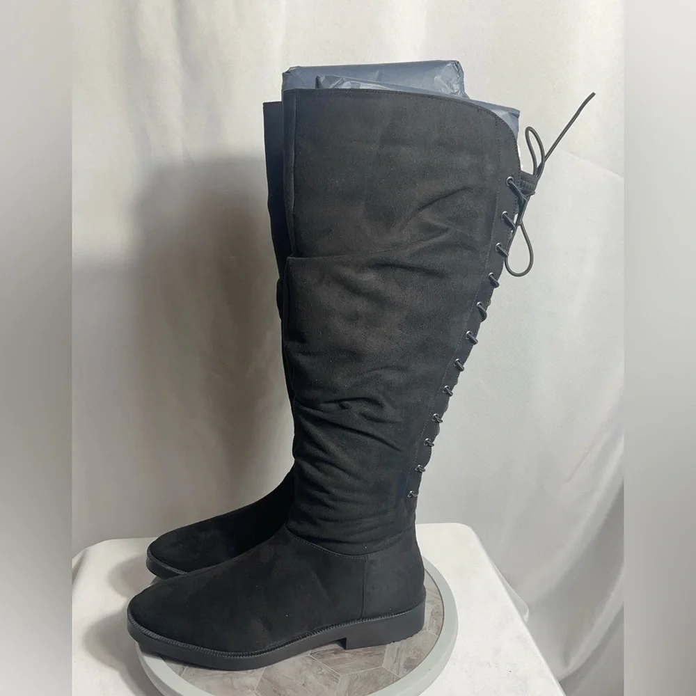 Journee Collection Mirinda Black Knee-High Lace Back Boots Size 8